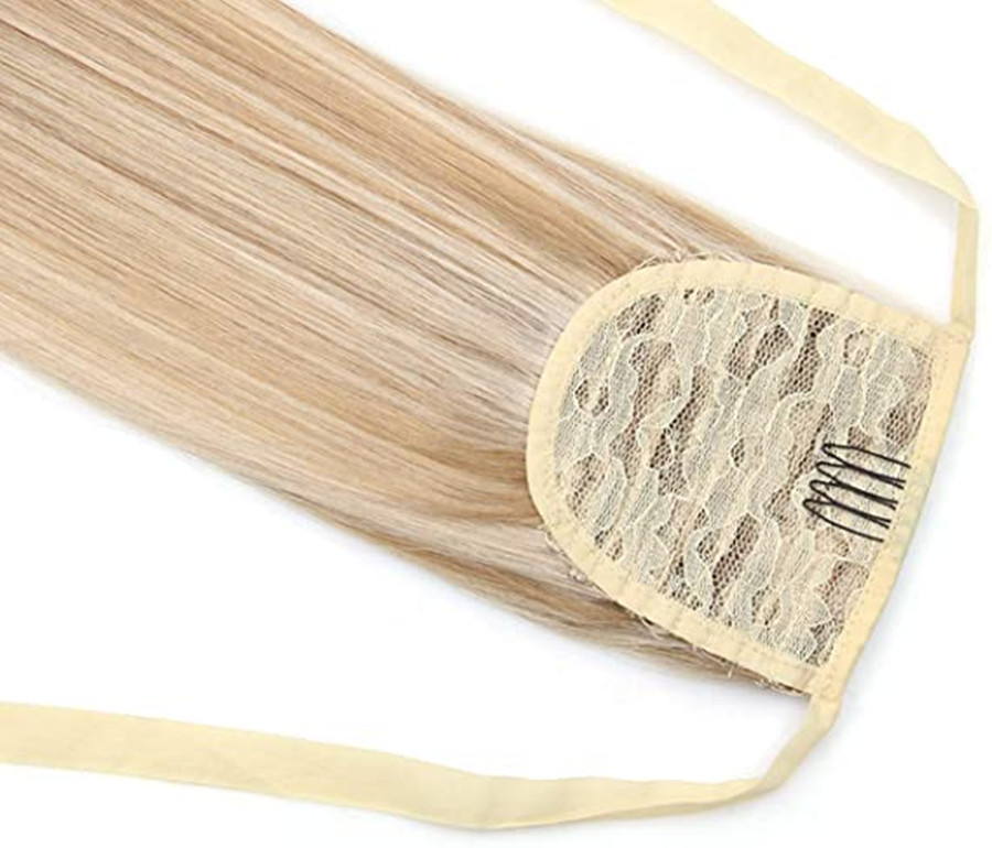 Two tone mixed blonde Sleek Drawstring Ponytail Hair Extensions Human Hair Ponytail Extension Ribbon Clip Pony tails Hairpiece 120g p18/613