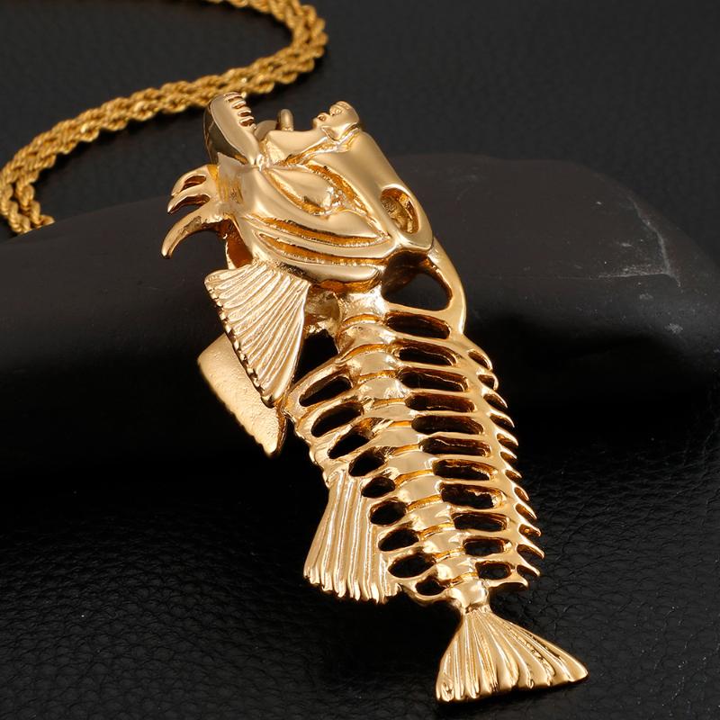 Luxury Golden Mens Necklaces Stainless Steel Fish Bones Skeleton Charm Pendant For Male Female With 60CM Long Chain Jewelry Gift
Luxury Golden Mens Necklaces Stainless Steel Fish Bones Skeleton Charm Pendant For Male Female With 60CM Long Chain Jewelry Gift