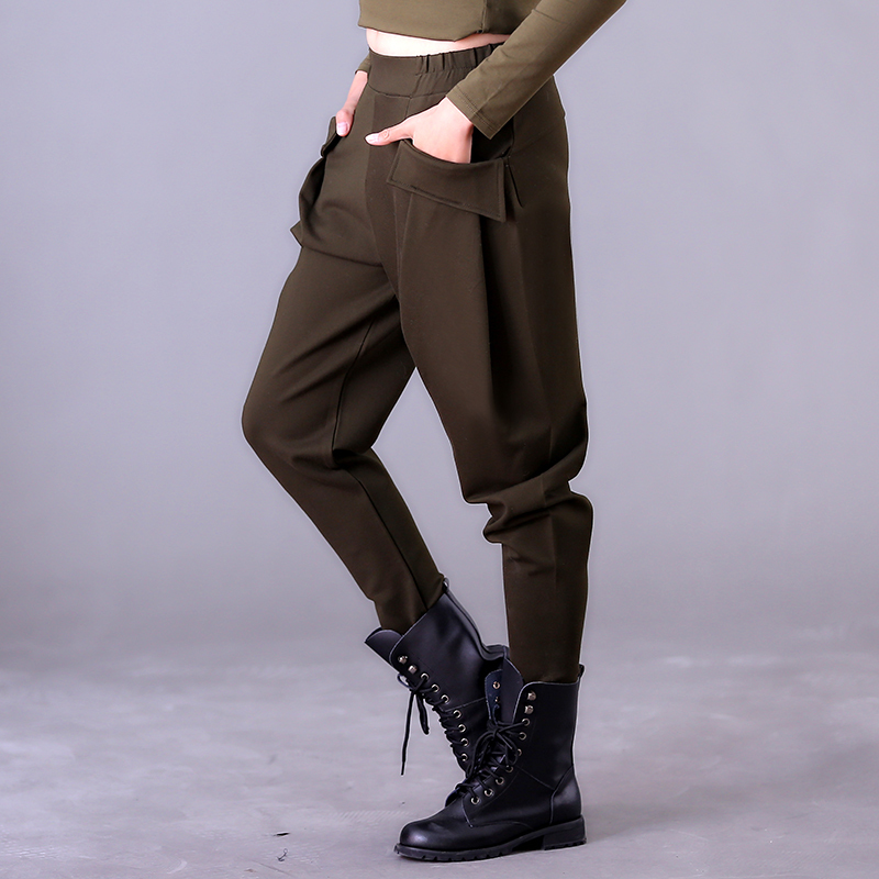 Autumn and winter harem Women's casual trousers were thin Elastic waist large size radish Pants black 201111