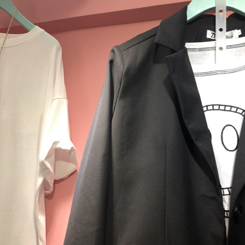 [EWQ] Autumn Ladies Fashion Blazer Denim Patchwork Long Ruffled Sleeve Loose Single Breasted Suit Coat Women Suits Outwear 201114