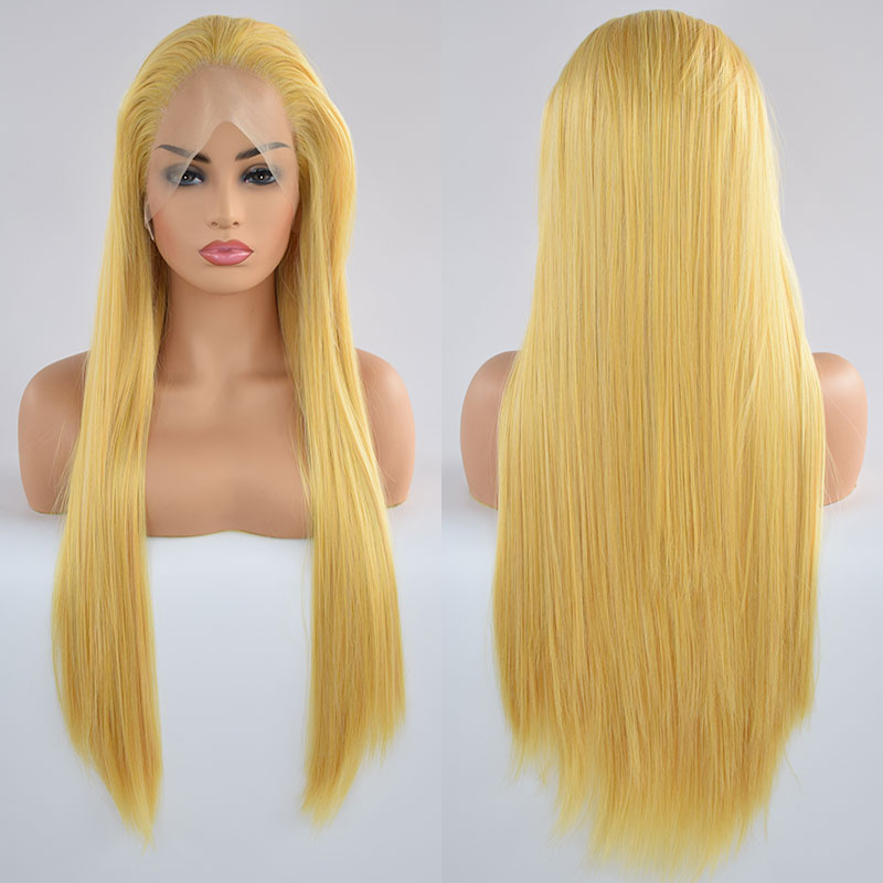 Mix Yellow Natural Straight Synthetic 13*4 Lace Front Wig Heat Resistant Fiber blonde wig Natural Hairline For Women Wigs