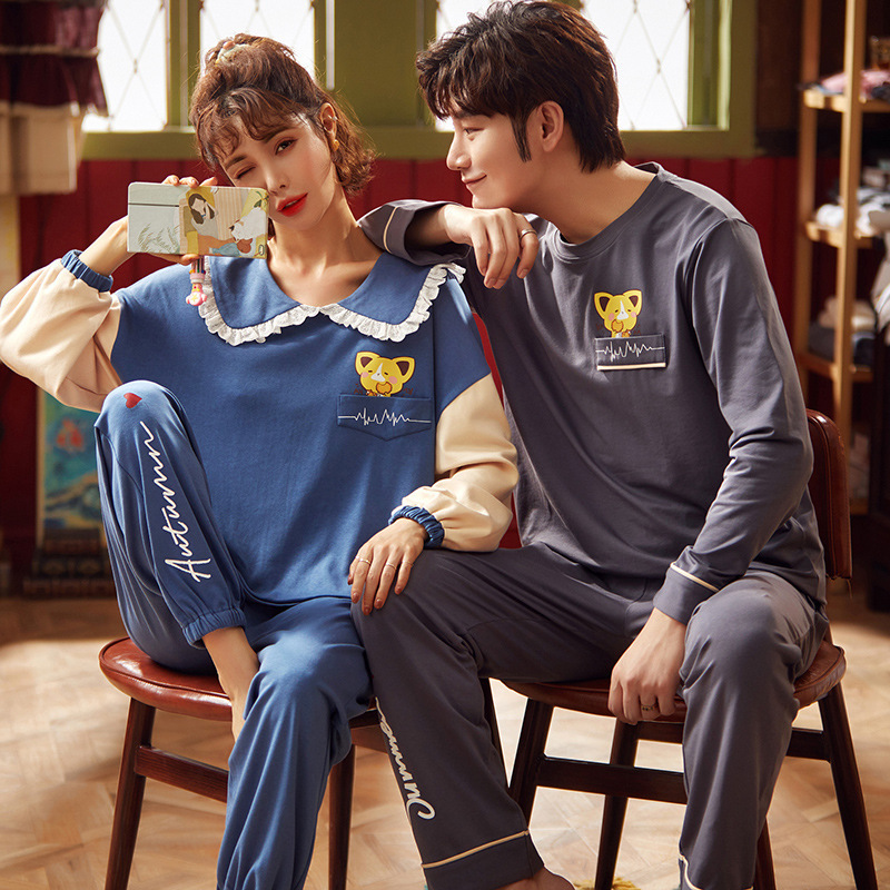 NIGHTWA Lovers Pyjamas Full Sleeve Cotton Pajama Sets Cartoon Couple Pajamas For Women Cute Sleepwear Sets Winter Pijama Mujer 201027