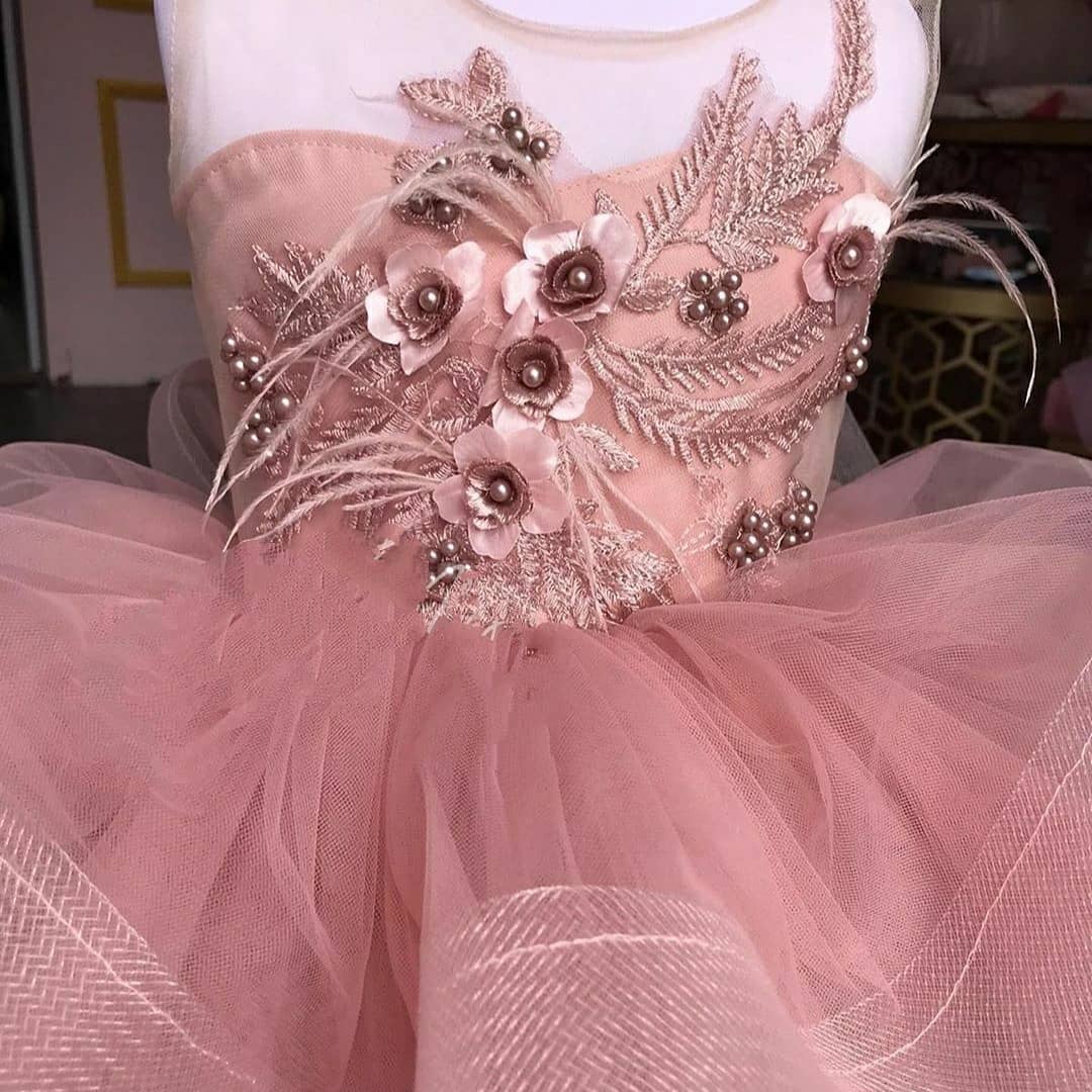 2020 Blush Pink Lace Flower Girl Dresses Sheer Neck Little Girl Wedding Dresses Cheap Communion Pageant Dresses Gowns ZJ445
