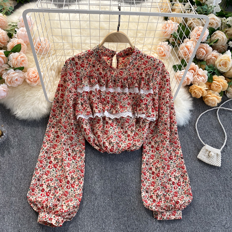 2021 New Female design bohemian floral retro puff shirt neck frilly tops chic print blouses 23MQ, Khaki.
2021 New Female design bohemian floral retro puff shirt neck frilly tops chic print blouses 23MQ, Khaki.