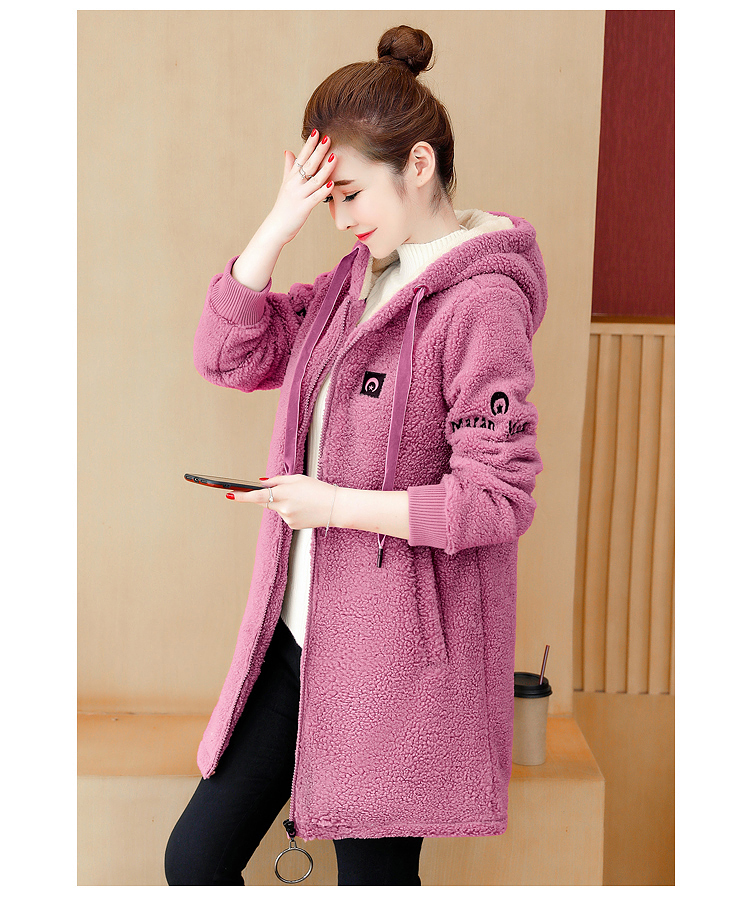 Large size women Lamb plush coat Autumn winter Plush famale jacket Women hoodie coats Long sleeve Plus thick velvet Hooded Tops 201007