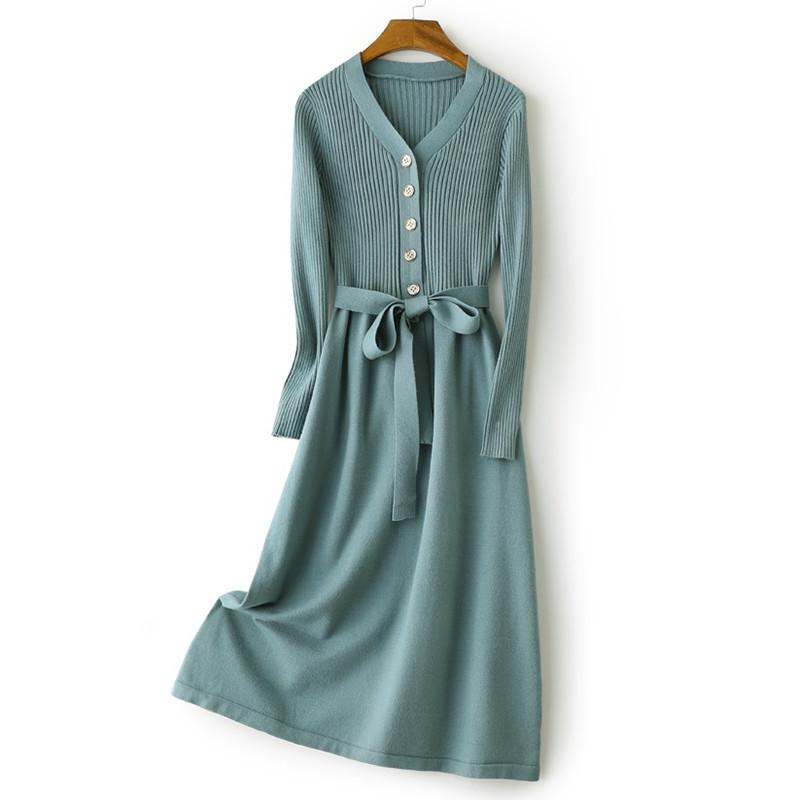 Autumn Winter Knit Sweater Dress Women Elegant Casual V-Neck Slim Pull Long Sleeve Sweater Dresses Office Lady Mid Long Dress, Green
Autumn Winter Knit Sweater Dress Women Elegant Casual V-Neck Slim Pull Long Sleeve Sweater Dresses Office Lady Mid Long Dress, Green