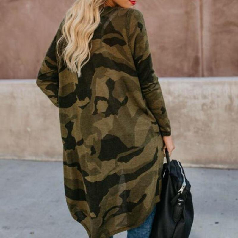 Women Fashion Causal Long Sleeve Cardigan Autumn Coat Leopard Camouflage Snakeskin Pattern Sueter Long Sweater Women 201029