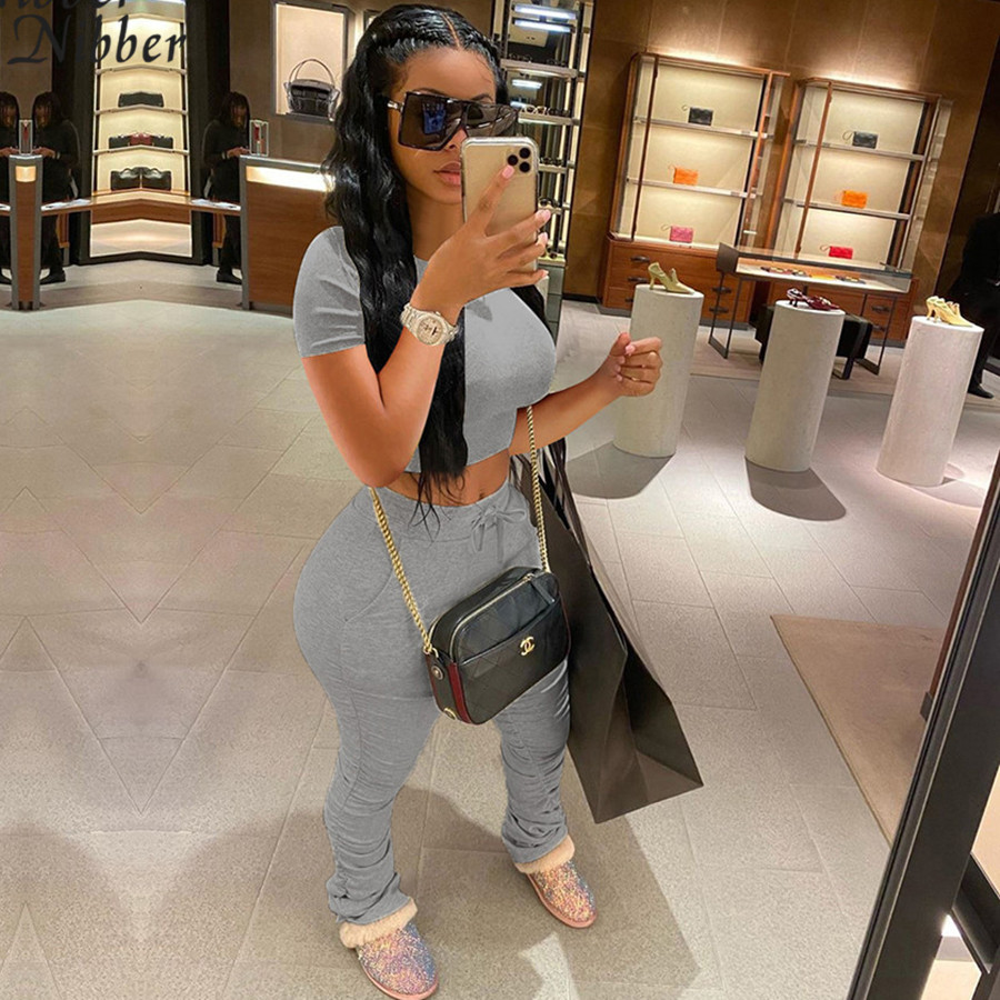 Nibber slim crop top stacked pants 2-piece set woman street sport activity elastic outfit leisure workout quality Matching set 201007, Gray
Nibber slim crop top stacked pants 2-piece set woman street sport activity elastic outfit leisure workout quality Matching set 201007, Gray