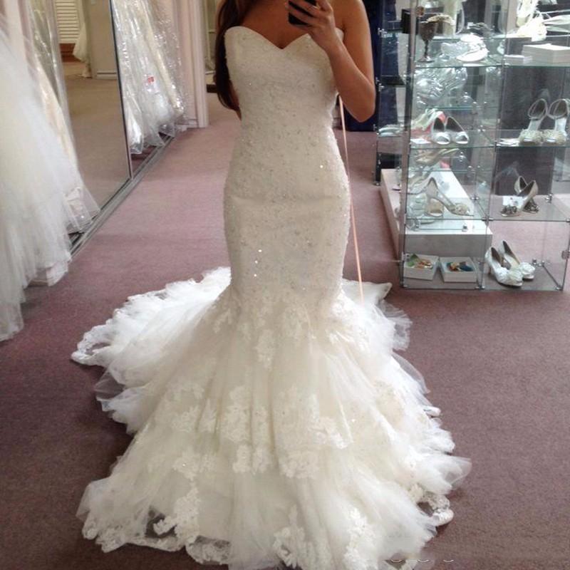 Lace Mermaid Wedding Dresses 2021 with Beads Appliques Strapless Tulle Sweep Train Lace Up Back Wedding Bridal Gowns, White
Lace Mermaid Wedding Dresses 2021 with Beads Appliques Strapless Tulle Sweep Train Lace Up Back Wedding Bridal Gowns, White