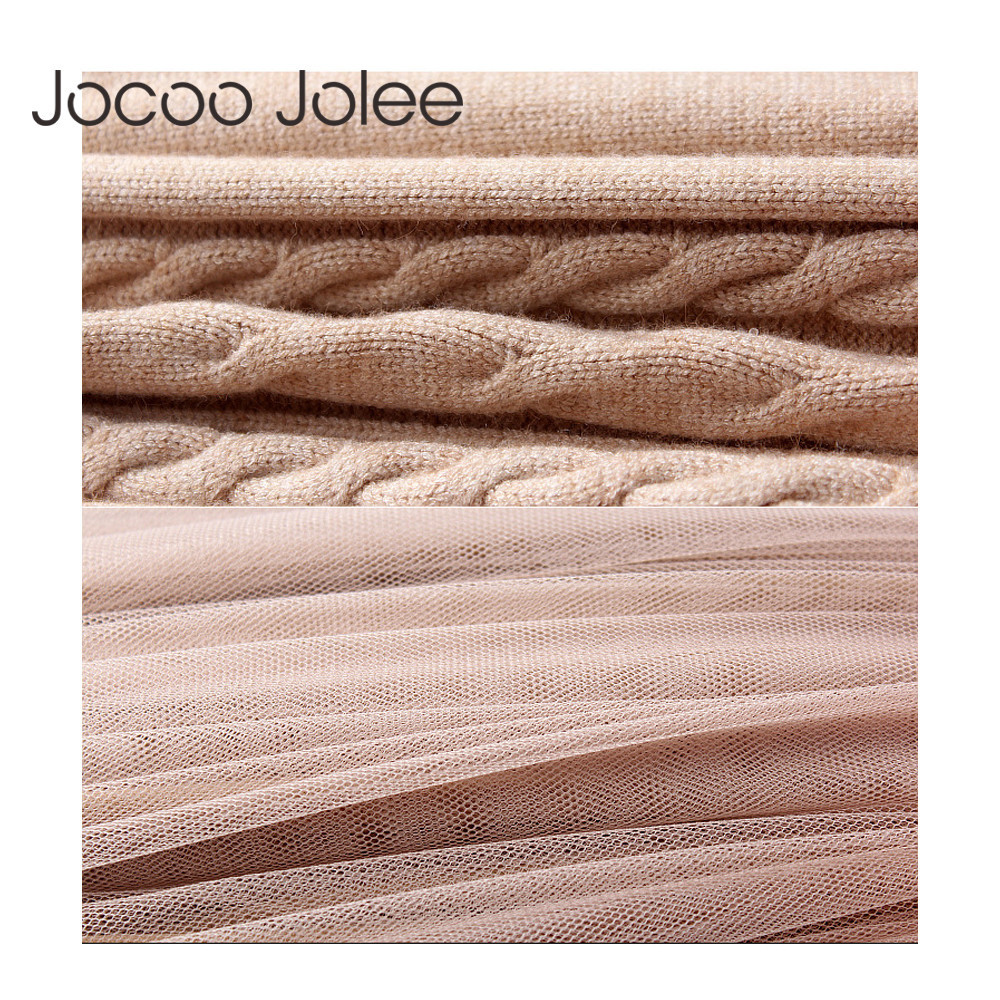 Jocoo Jolee Autumn Winter Dress Elegant Ladies O Neck Long Sleeve Sweater Knitted Midi Dress High Elstic Mesh Warm Women Dress 201029