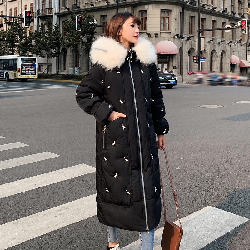 Women's Winter Jacket X-long Animal Print Hooded Woman Parkas Loose Plus Size With Fur Collar Casual Thick Coat Ladies Outwear 201019