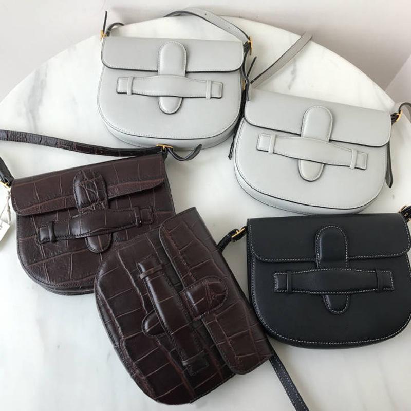 Genuine Leather Square Horse's Hoof Crocodile Grain Pocket Woman Package Single Shoulder Bag