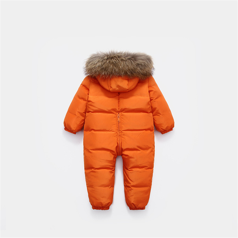 Russian Winter Infant Warm White Duck Down Rompers Children Outdoor Ski Sets new born Baby girl clothes Fur Hooded Jumpsuits -30 201028