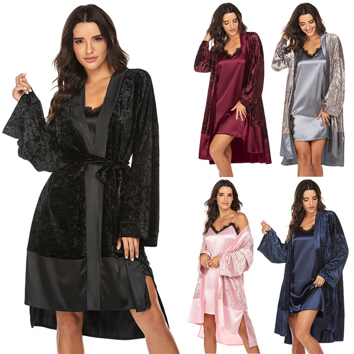 Solid Color Womens Robes Lace Patchwork Bandage Cardigan Long Sleeve V Neck Homewear Clothes Spring Autumn Warm Women Sleepwear, Black;red
Solid Color Womens Robes Lace Patchwork Bandage Cardigan Long Sleeve V Neck Homewear Clothes Spring Autumn Warm Women Sleepwear, Black;red