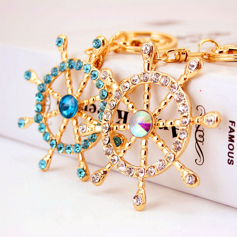 Fashion creative diamond-studded crystal rudder nautical car keychain metal bag pendant key chain
Fashion creative diamond-studded crystal rudder nautical car keychain metal bag pendant key chain