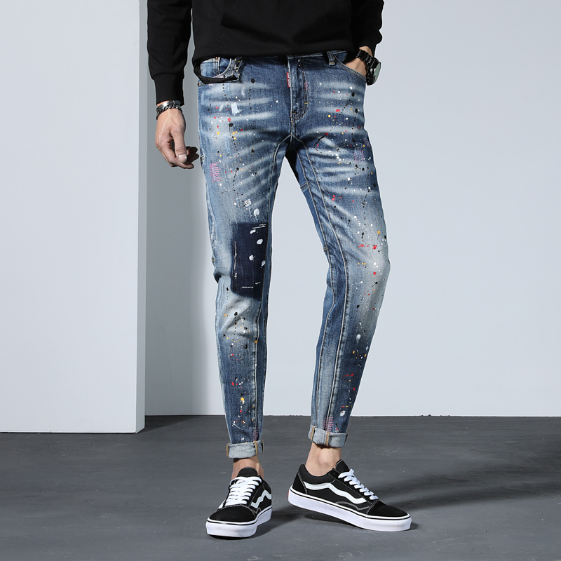 2021 Breeze for Patches Painted Skinny Jeans Elastic Men Thin Pants Straight Hip Streetwear Spring RRTR, Blue
2021 Breeze for Patches Painted Skinny Jeans Elastic Men Thin Pants Straight Hip Streetwear Spring RRTR, Blue