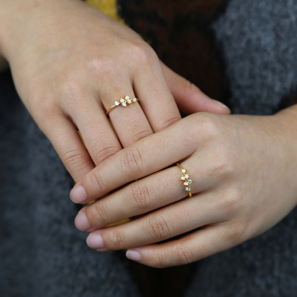 New Arrive Minimal Delicate Jewelry Tiny Fire Opal Cz Paved Dainty Jewelry for Women Teen Girl Fashion Elegant Stacking Cz Rings