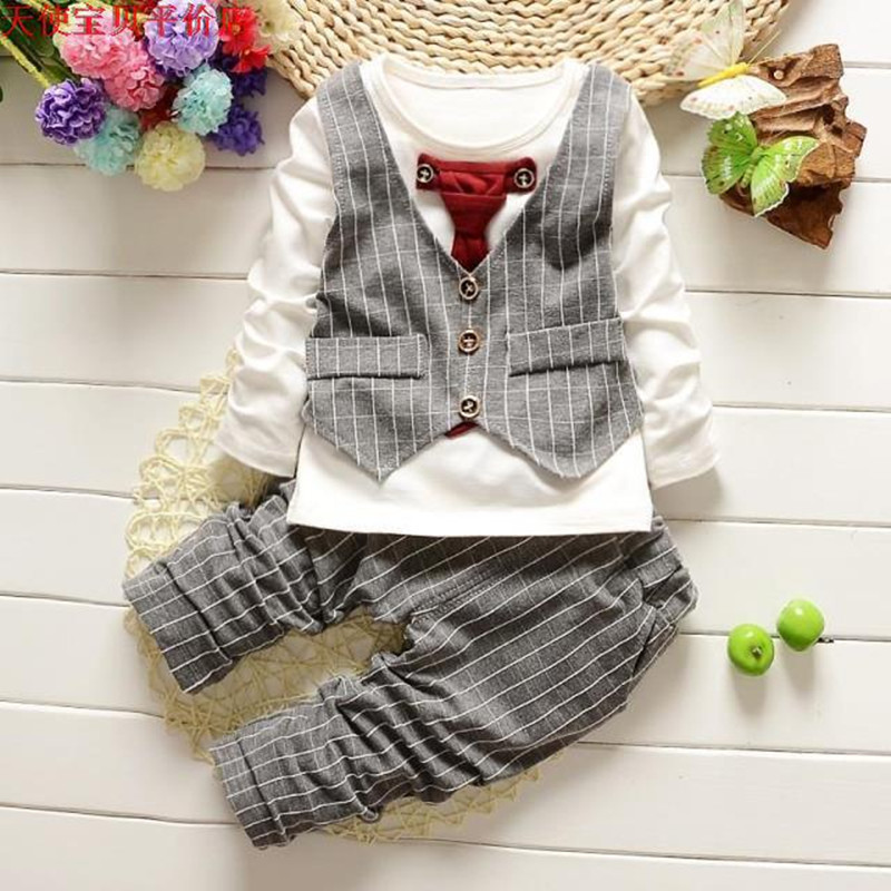 Baby Boys Clothing Sets Spring Autumn Infant Cotton Gentleman Suits Striped T-shirt Pants Newborn Boy Baby TracksuitX1019