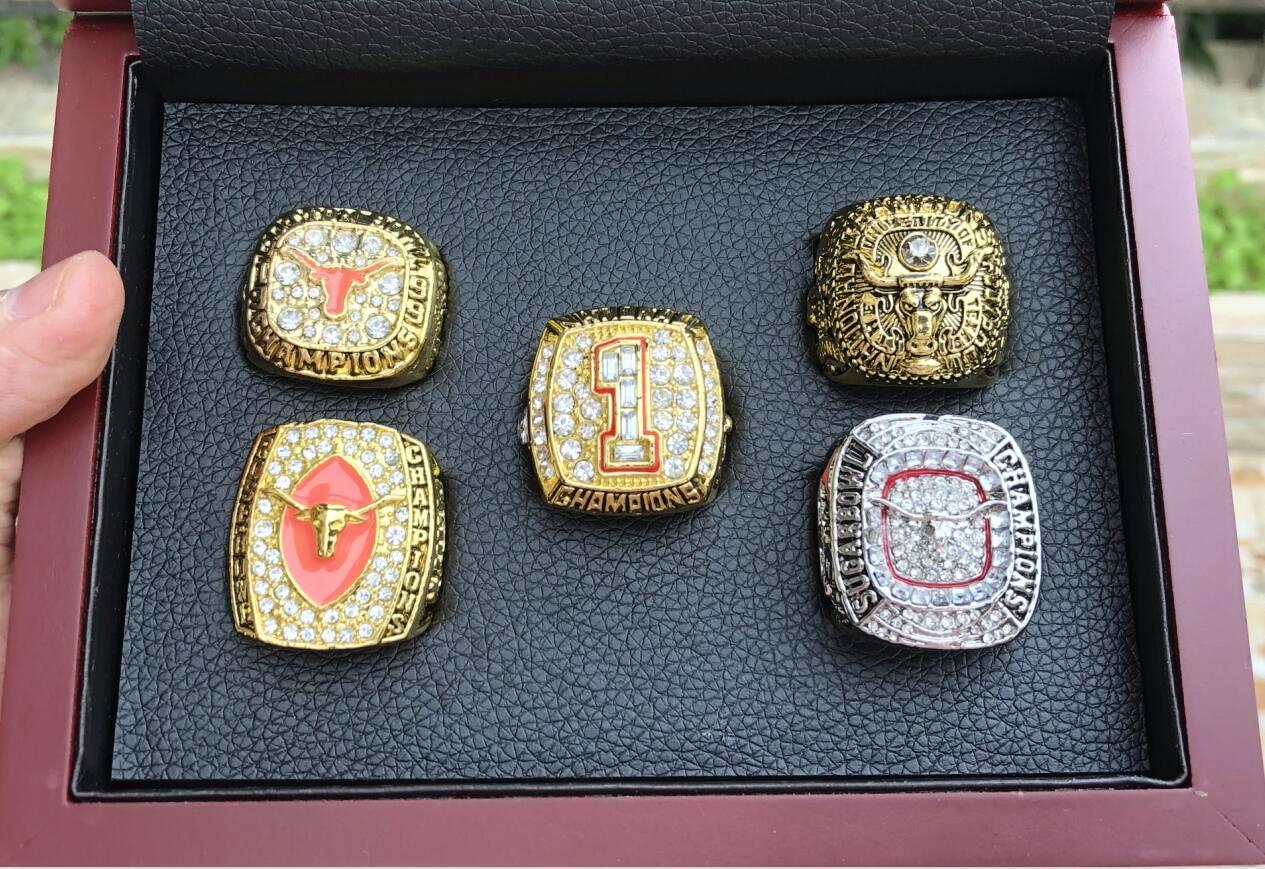 5PCS Texas Longhorn Rose Bowl SEC Team Champions Championship Ring With Wooden Box Men Fan Gift 2024 wholesale Drop Shipping