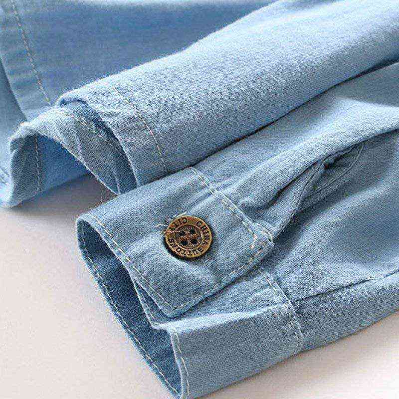 Denim Girl Blouses Clothing Autumn Baby Girls Jeans Shirts Solid Jean Children Kids Long Sleeve Mandarin Collar Fashion Full 220125