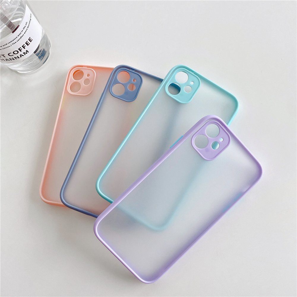 Matte Camera Protection Bumper Phone Cases For iPhone 16 15 14 13 12 11 Pro Max Plus Matte Translucent Shockproof Back Cover