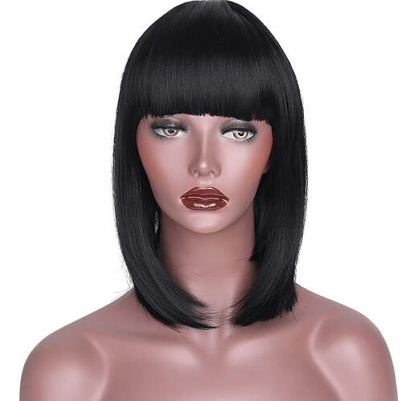 Natural Women Pixie Bob Cut Wigs Short Straight Black Synthetic Hair Wig