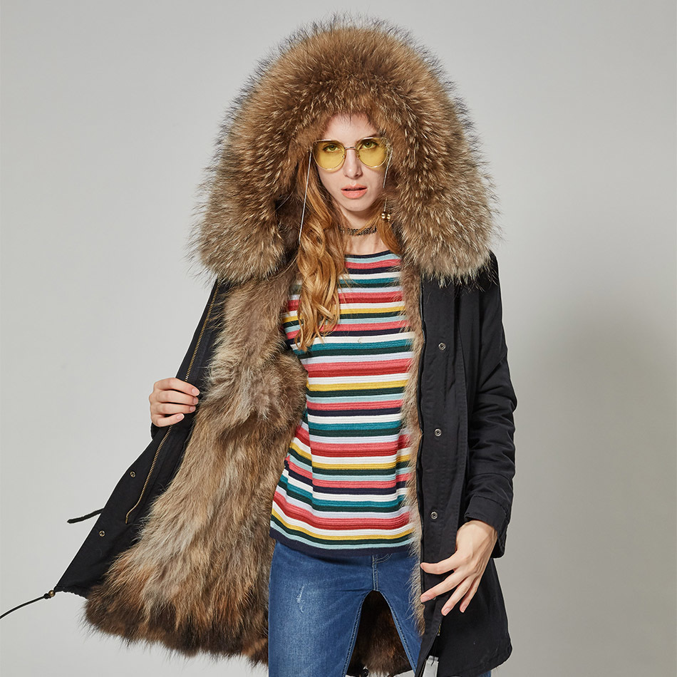 Women Parkas Real Natural Fur Winter Parka Raccoon Fur Collar Fox Fur Liner Jacket Coat Women's jacket 201125
