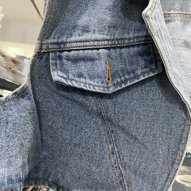 DEAT Women Blue Denim Single Breasted New Lapel Long Puff Sleeve Shirt Fashion Tide Autumn Two Pieces Top 1Z595 201126