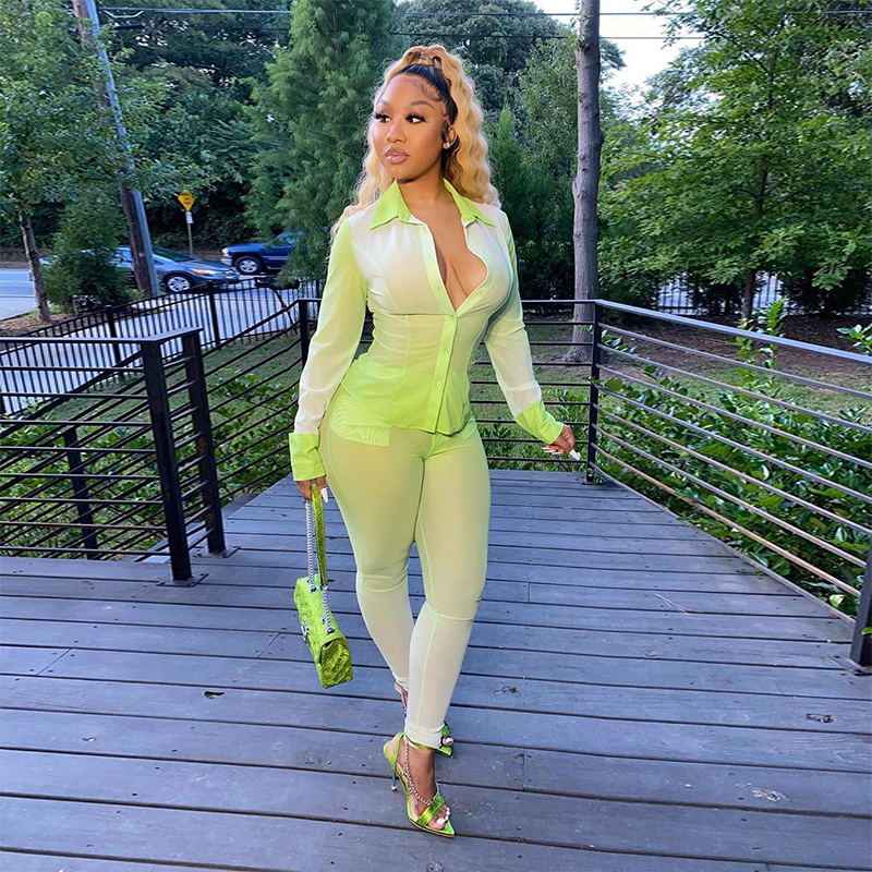 HAOYUAN Sexy Plus Size Tie Dye Two Piece Set Jumpsuit Bandage Shirt Top+Bodycon Pocket Pants Women Fall Clothing Fashion Outfits 201007