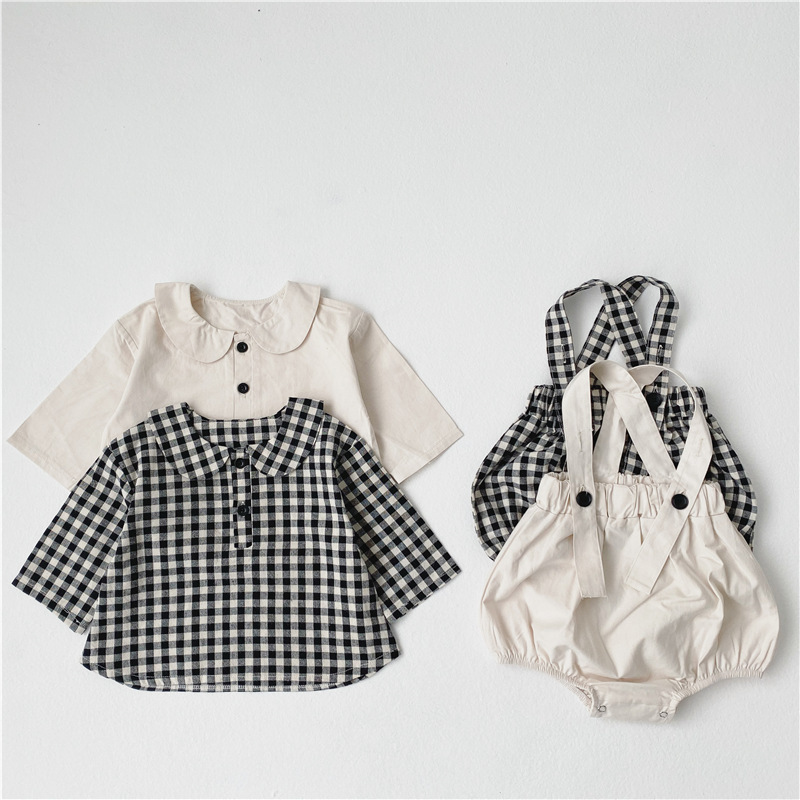 2pcs/set Autumn New Born Baby Suit Ifant Kids Baby Girl Boy Clothes Long Sleeve Shirts + Strap Overalls Outfits Newborn Clothing Y1105