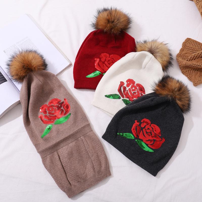 CNTANG Women Wool Hat Round Sequins Rose flower Beanies Double layer Lining Winter Warm Knitted Cap Raccoon Fur Pompom Hats, White
CNTANG Women Wool Hat Round Sequins Rose flower Beanies Double layer Lining Winter Warm Knitted Cap Raccoon Fur Pompom Hats, White