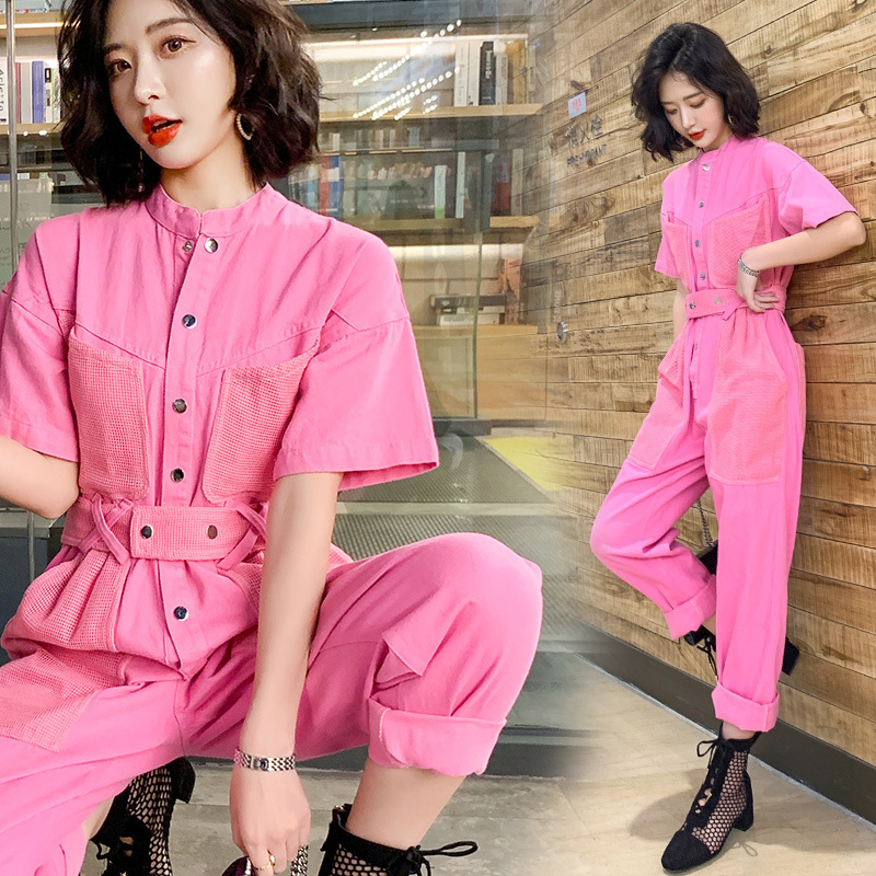Work Office Women Jumpsuit Spring Summer Fashion Sexy Overall Loose Solid Long Playsuit Lace Up Sashes Jumpsuit Rompers New T200509