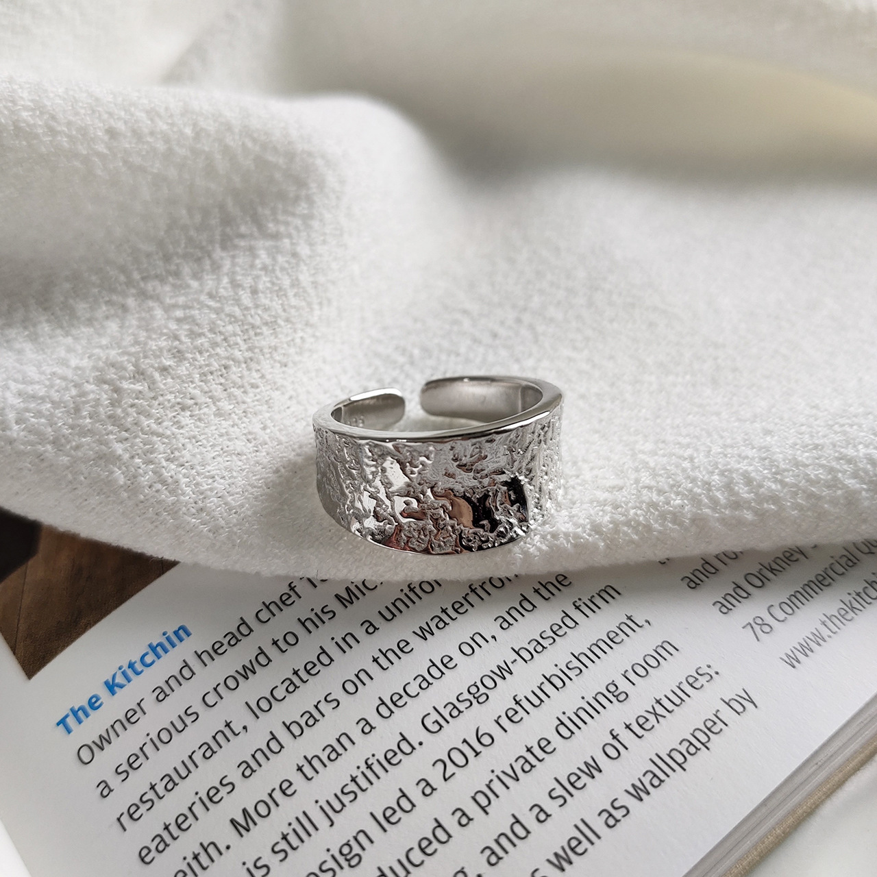 New minimalism 925 sterling silver handmade jewelry irregualar texture designer adjustable rings open rings Rhodium plating gift for women