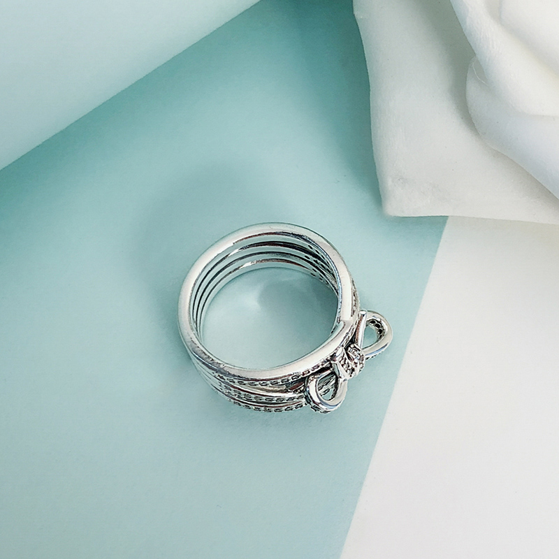 Designer Sterling Sier Wedding Rings set for bowknot Ring Women Girls Gift Jewelry Bow RING with box Free shipping
