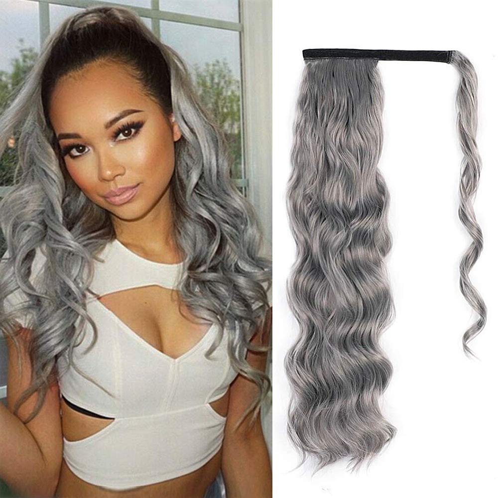 Custom natural curly wavy grey updo bun puff pony tail hairpiece Wrap around clip in with two combs easy ponytail gray hair extensions