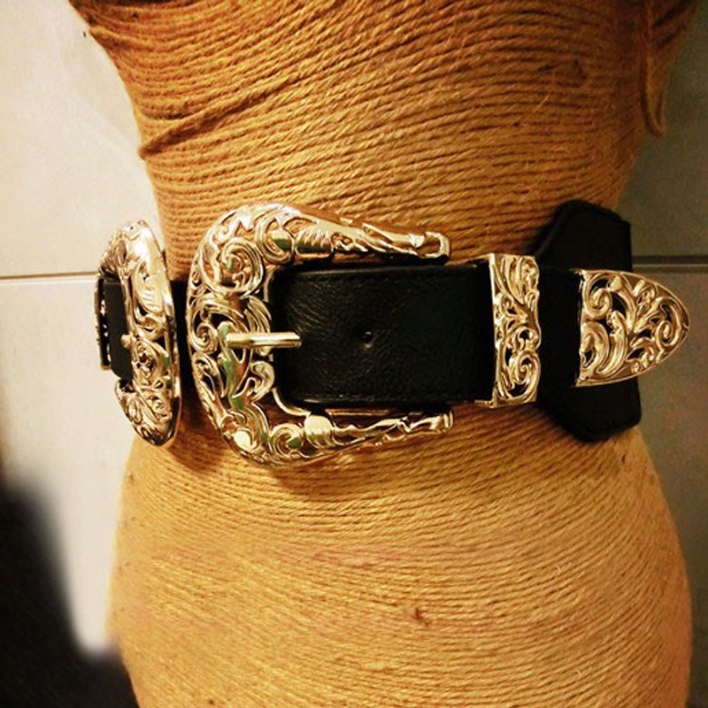 New Fashion Female Vintage Strap Metal Pin Buckle Leather Belts For Women elastic sexy gold hollow out wide waist belts LJ201103