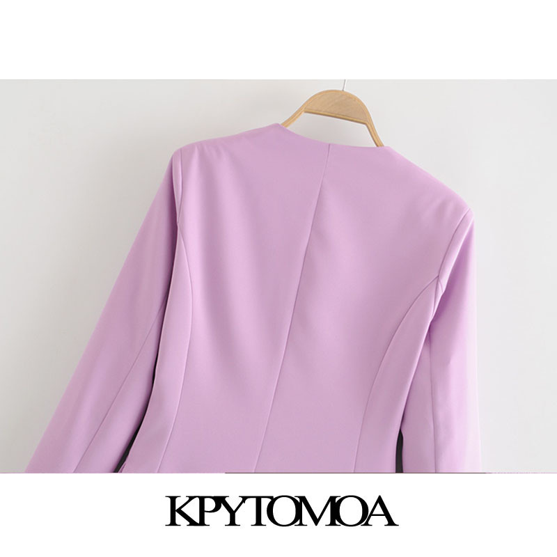 KPYTOMOA Women Fashion Office Wear V Neck Blazer Coat Vintage Long Sleeve Back Vents Pockets Female Outerwear Chic Tops 201106