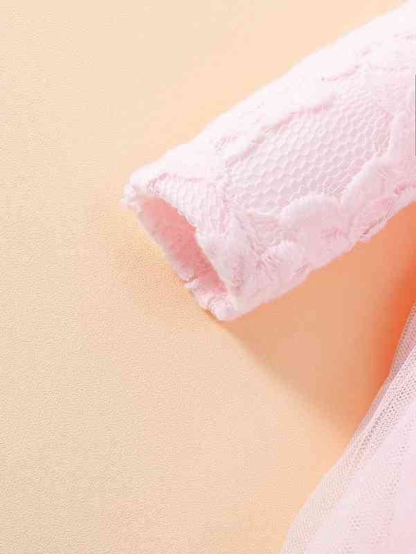 Baby Contrast Lace Stereo Flower Frill Trim Mesh Dress SHE