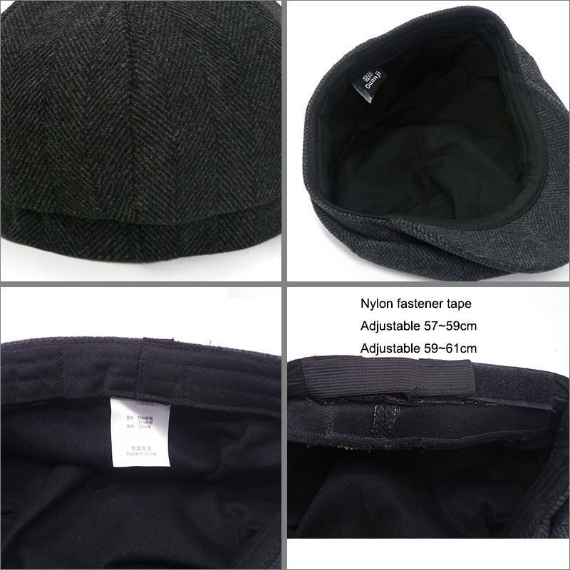 Two Sizes Solid Black Vintage Men Berets Caps Wool Beret Hat French Peaked Caps Female Casual Newsboy Cap Wool Ivy Boinas T200104