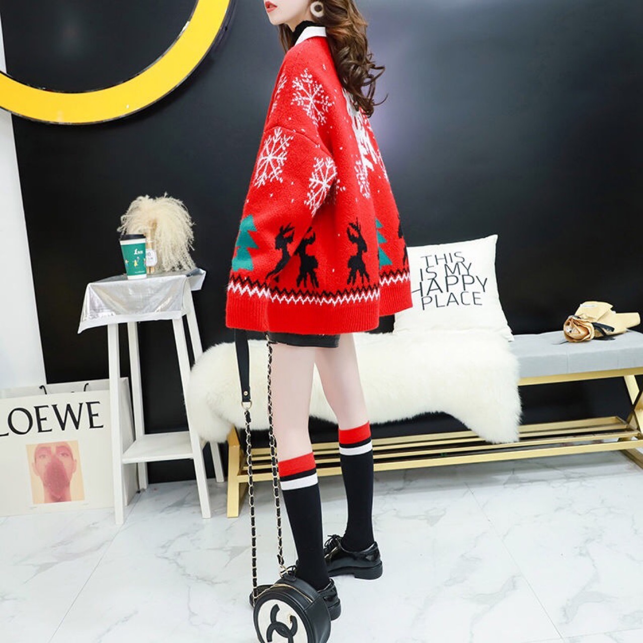 Christmas Women's sweater Scarf Collar Knitted Open Stitch cardigan oversized sweater cropped cardigan winter clothes women 201222