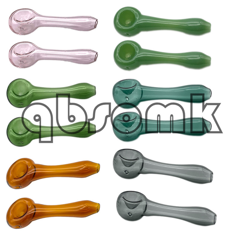 QBsomk Wholesales 4 Inch Smoking Hookah Tobacco Spoon Pipe Colored Mini Glass Small Hand Pipes