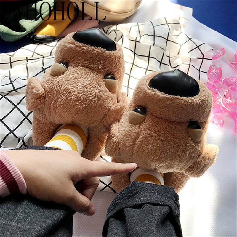Slippers Funny Home Indoor Floor Shoes Cute Animal Dog Winter Thick Plush Lazy Warm Furry1