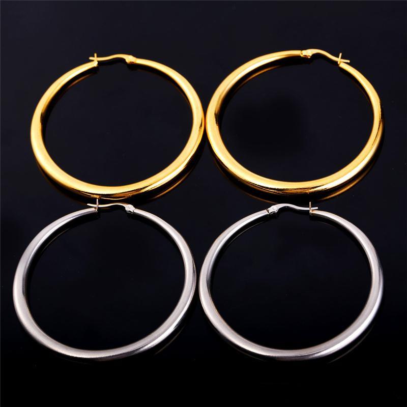 Real 18K Gold Silver Plated Big Hoop Earrings for Women Large Stainless Steel Round Circle Hoops Earring Lightweight No Fade Color Nice Jewelry Gift 6