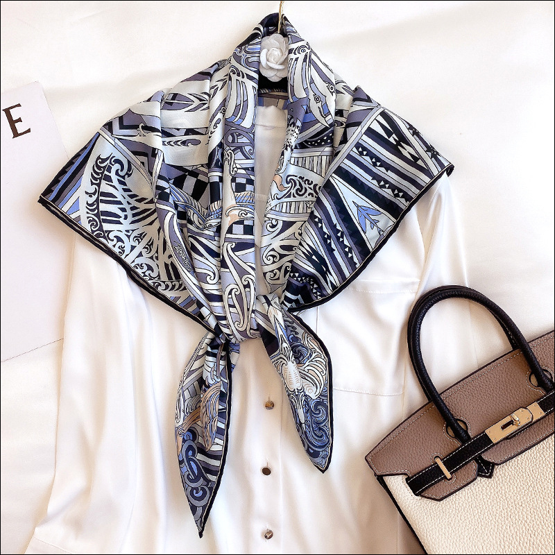 Satin Head Scarf Female Silk Rolled Edge Scarf 90 Woman Neck Foulard Luxe HIGH-END Headwrap"Kawa Ora"