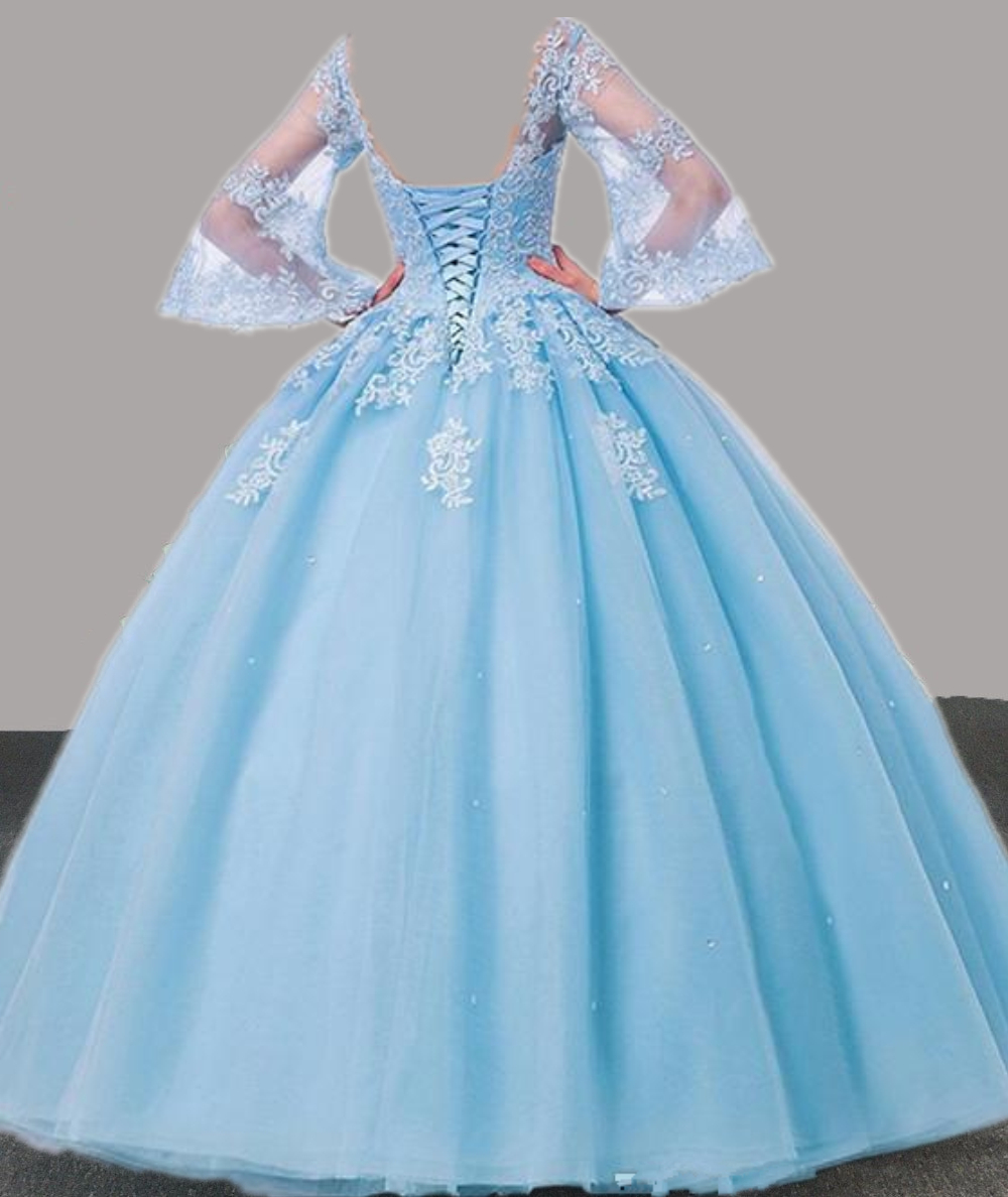 New Tulle Blue Ball Gown Quinceanera Dresses Gowns Lace Appliques Sweet 16 Plus Size Party Prom Evening Custom Made QC1532