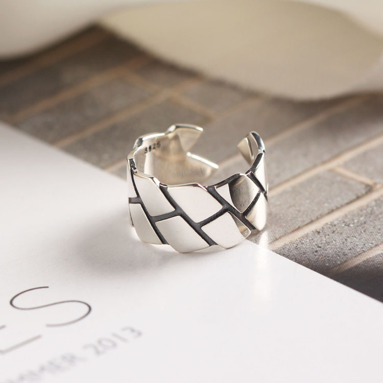 New design 925 sterling silver vintage jewelry antique silver minimalism handmade designer women's adjustable rings Turtle Deck Grain
