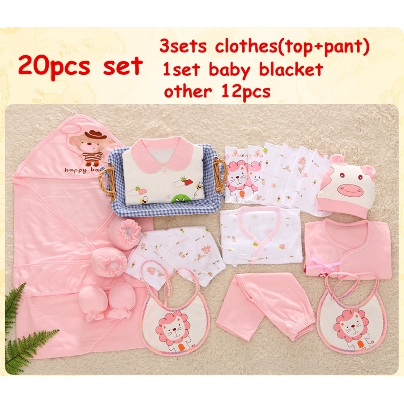 20pcs Baby Boys Girls Clothes Set For Newborn Bibs Cap Socks Blanket Cotton Toddler Infant Baby Clothing Outfit Gift 0-6 months LJ201023