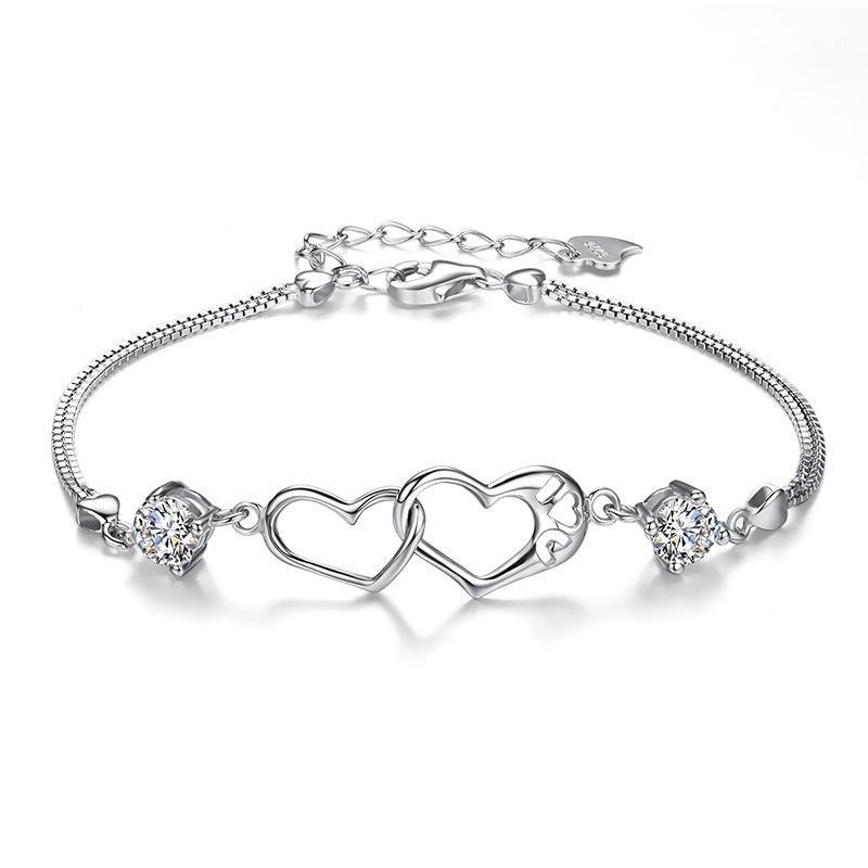 925 Silver Fashion Simple Happiness Signal Heart Shaped Double Heart Shaped Bracelet for Women Gift Factory Wholesale1
925 Silver Fashion Simple Happiness Signal Heart Shaped Double Heart Shaped Bracelet for Women Gift Factory Wholesale1