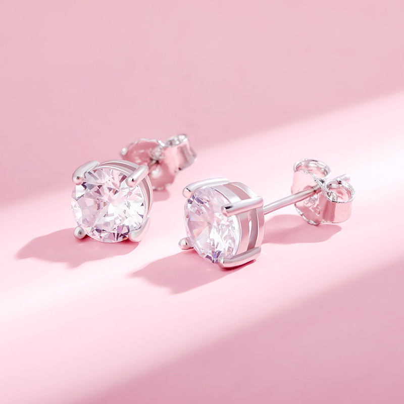 S925 Sterling Silver Stud Earrings Bling White Zircon Diamond Stone 18K Real Gold Plated Jewelry