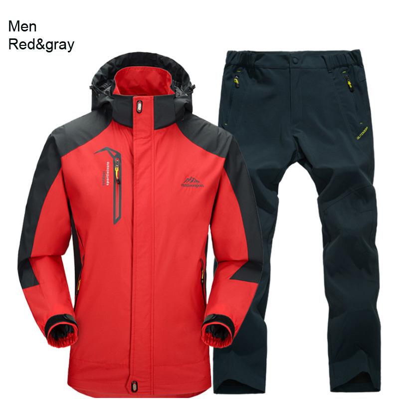 TRVLWEGO Man Trekking Hiking Fishing Outdoor Coat&Pants Set Black Sports Single Jackets & Quick-drying Camping Trouser Suit 201127